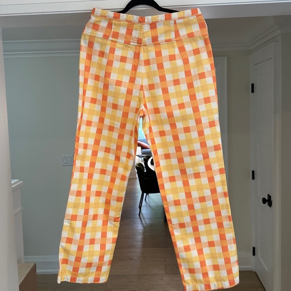 Free People "She's All That" Yellow/Orange Plaid Summer Pants - Size 12 - Picture 9 of 16